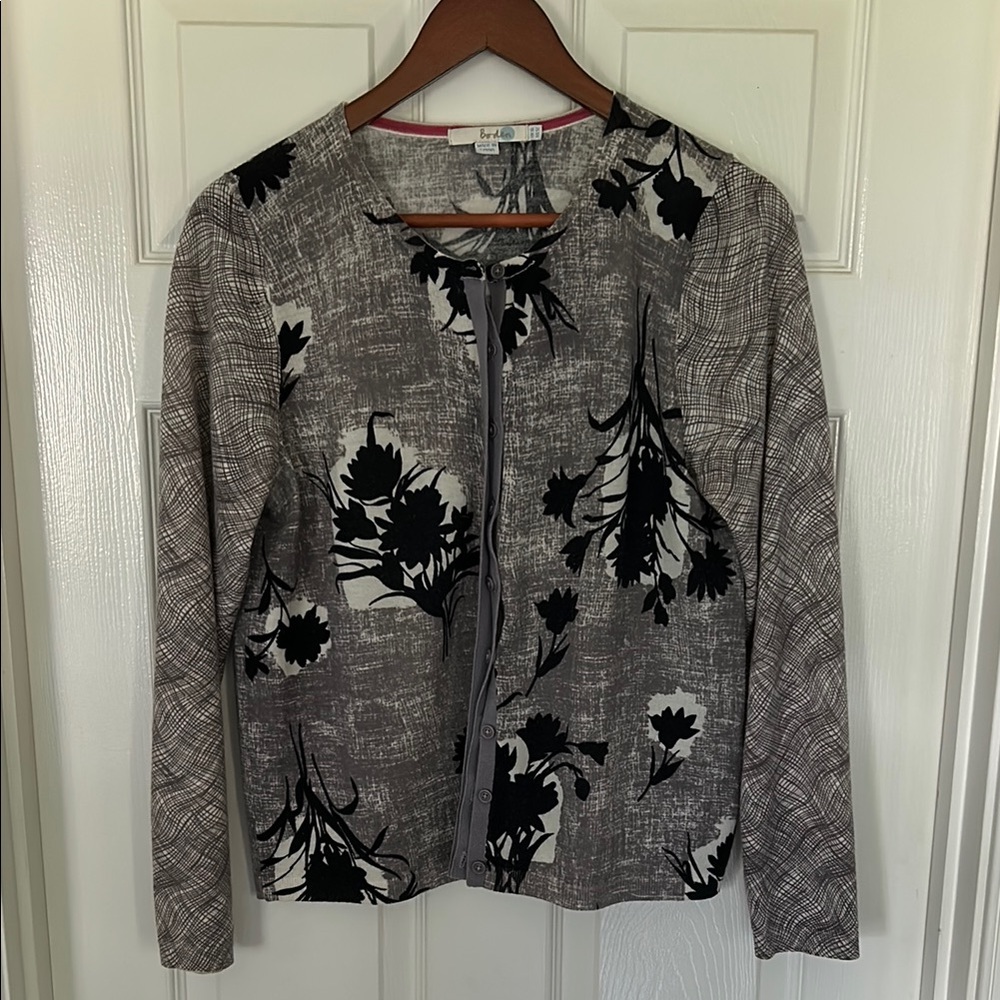 Women’s Boden Floral Patterned Gray Cardigan Size 12
